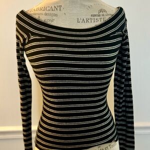 Hollister Boatneck Black & White Striped Long Sleeve Top